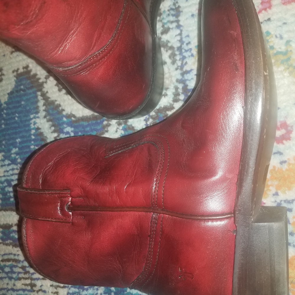 Frye burt red colored leather ankle cowboy boots